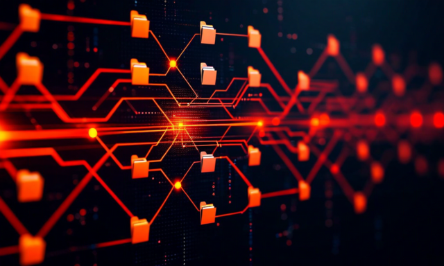 File system tree with highlighted traversal paths